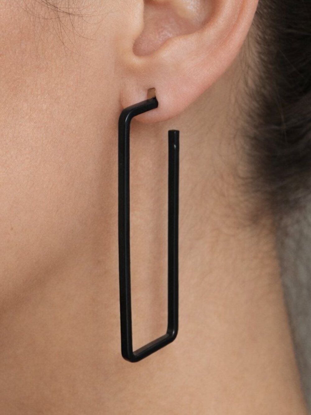 Black Rectangle Drop Earrings Minimalist Geometric Statement Lightweight